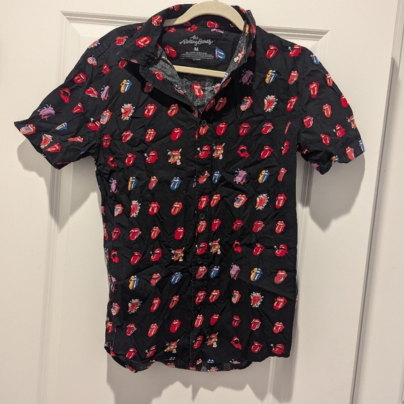 The Rolling Stones Mens Shirt Black Graphic Logo Mouthes Tongue Size Medium - Picture 1 of 4